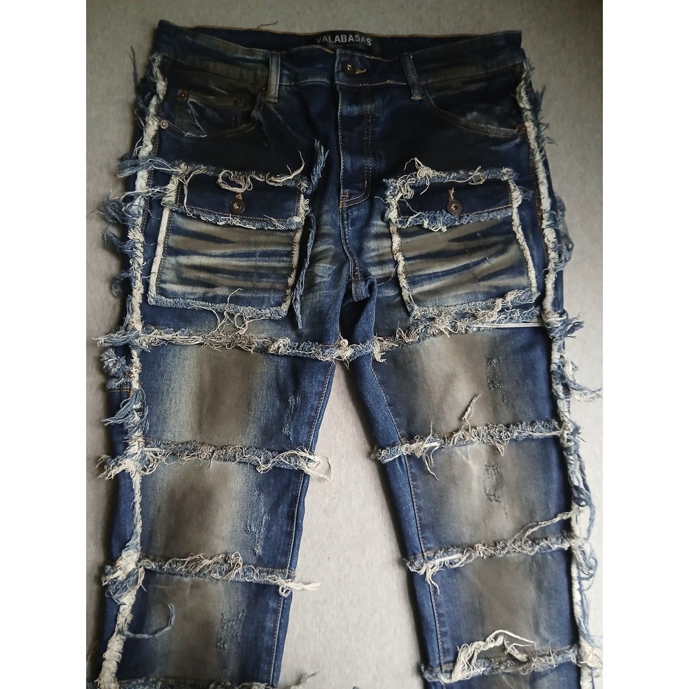 Valabasas Jeans 34x36 Stacked Relaxed Straight Distressed Grunge Goth Streetwear